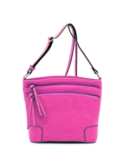 All-In-One Tassel Detailed Crossbody Bag/ Messenger Bag with Double-zipped front compartment WU059 FUSCHIA